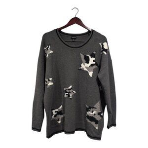 Torrid Womens Size 0/L/12 Grey Crew Neck Sweater Camo Star Long Sleeve Warm